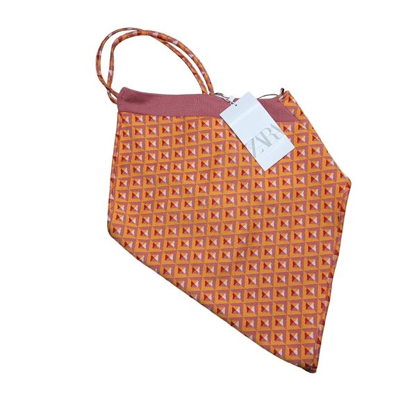 ZARA NWT asymmetrical colorful retro spaghetti bandana tank top orange size med - Picture 4 of 9